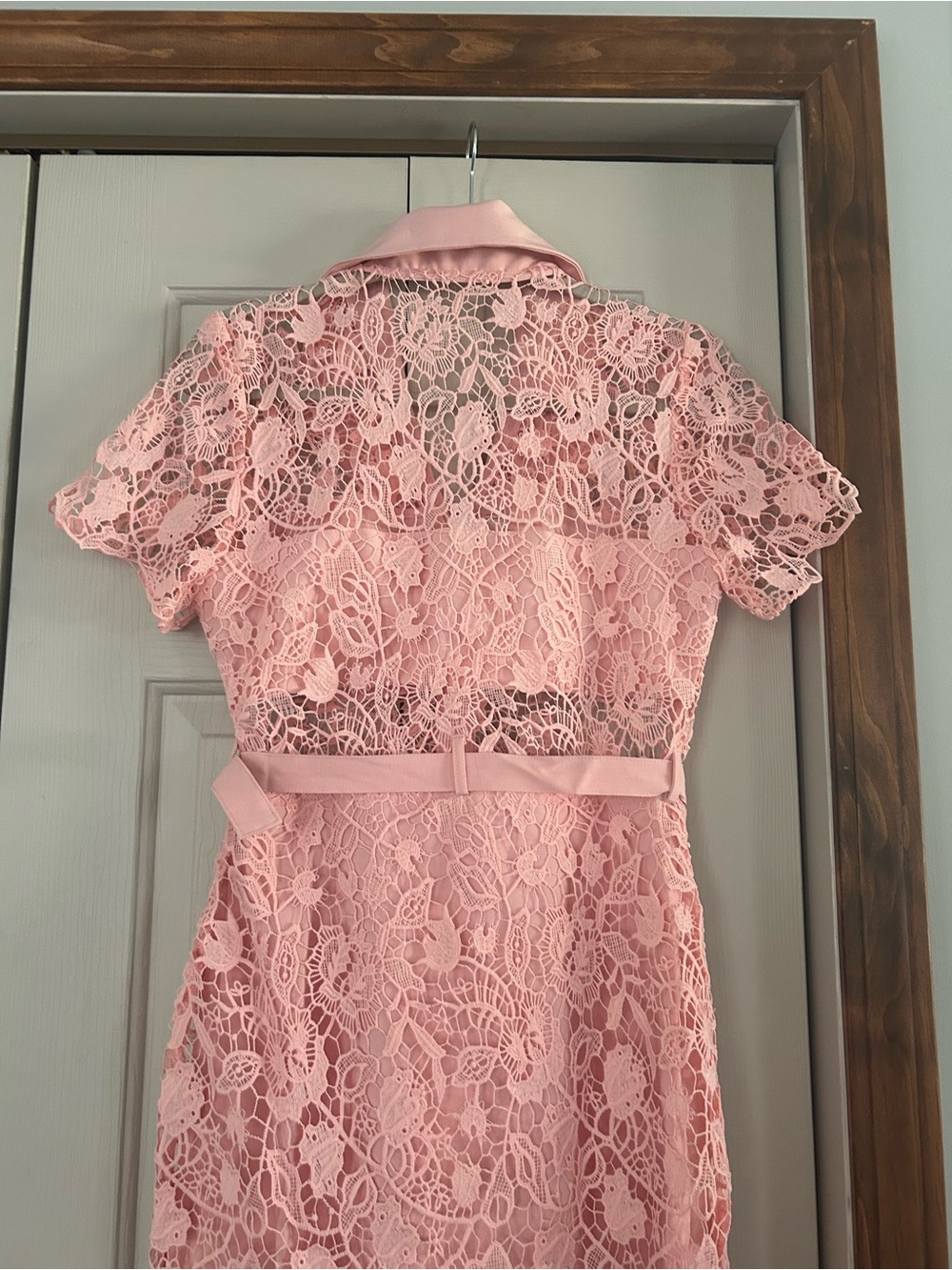 Pink Lace Belted Shirt Dress - Women's - Picture 5 of 8
